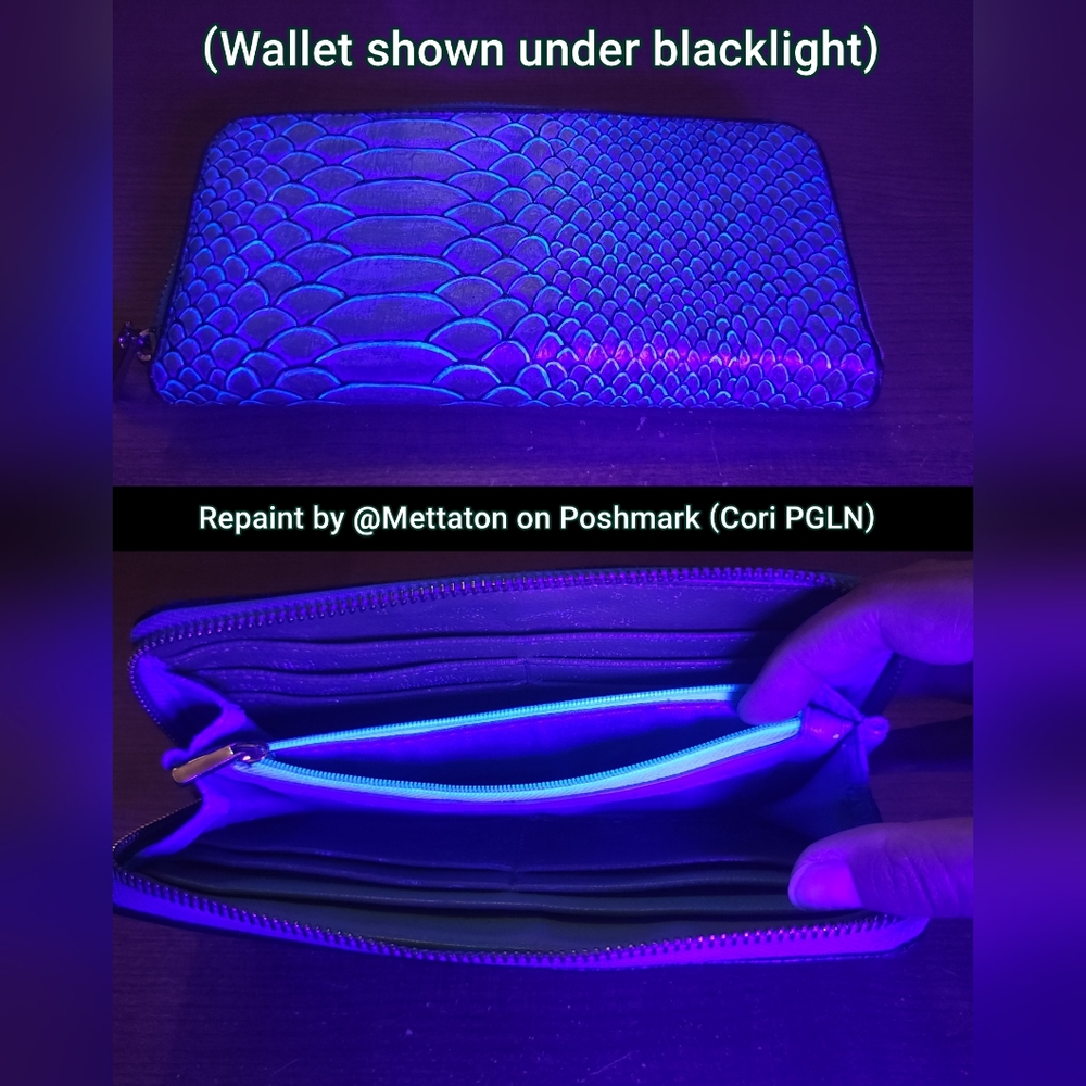 OOAK Upcycle Art Piece Wallet Blacklight Reactive - Picture 6 of 11